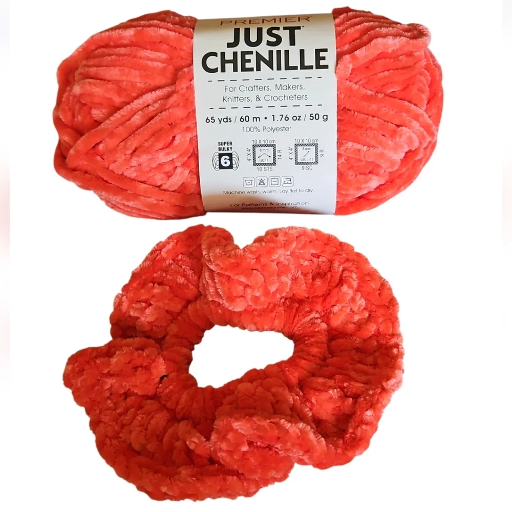 Handmade Tie Coral Concerto Crochet Scrunchie Ballerina Hair Accessory Chenille
